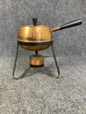 Vintage 60s Coppercraft Guild Sterno Iron Stand Copper Fondue Pot w/ Lids