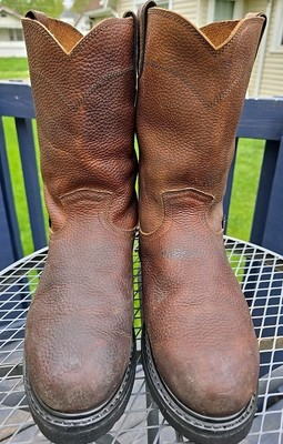 #ad Justin Leather Work Boot Men#x27;s SZ 9W Oil Resistant Pull On Brown WK4905 Chore $42.99