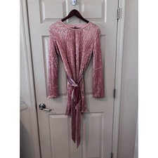 Fashion Nova Pink Sequin Romper Long Sleeve Tie Back Large
