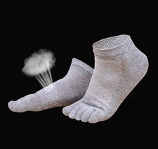 5 Pack Men Combed Cotton Five Finger Toe Crew Socks Breathe Casual Sport Stripe
