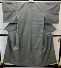 Japanese Vintage Kimono Silk Gray Tumugi Dots Traditional Authentic Length 59 in