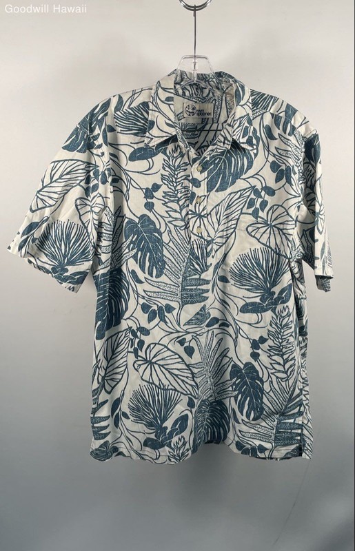 Reyn Spooner Men's Pullover Hawaiian Aloha Shirt Blue Tropical Foliage Sz L