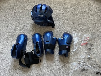 ProForce Lightning Karate Sparring Gear Set Headgear Punches Kicks Blue Adult L