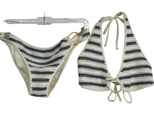 Aerie Women's Bikini Set Size Medium Striped Crochet Triangle Cheeky Boho