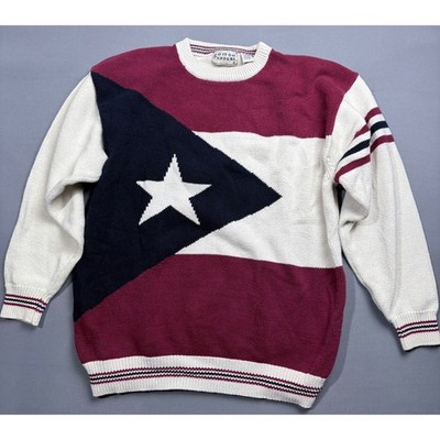 Cotton Traders Sweater Mens XL Red White Star Geometric Knit Crewneck