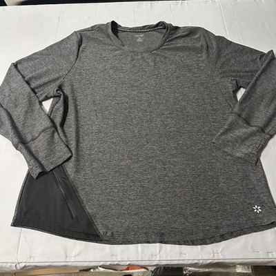 Nine West Active Womens 3X Gray Space Dye Long Sleeve Performance Top Zip Pocket