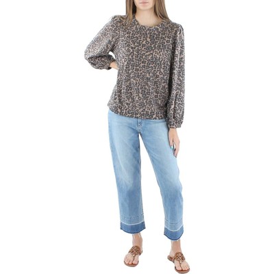 Riley & Rae Animal Print Pullover Sweater - Brown - L - Women's Tops