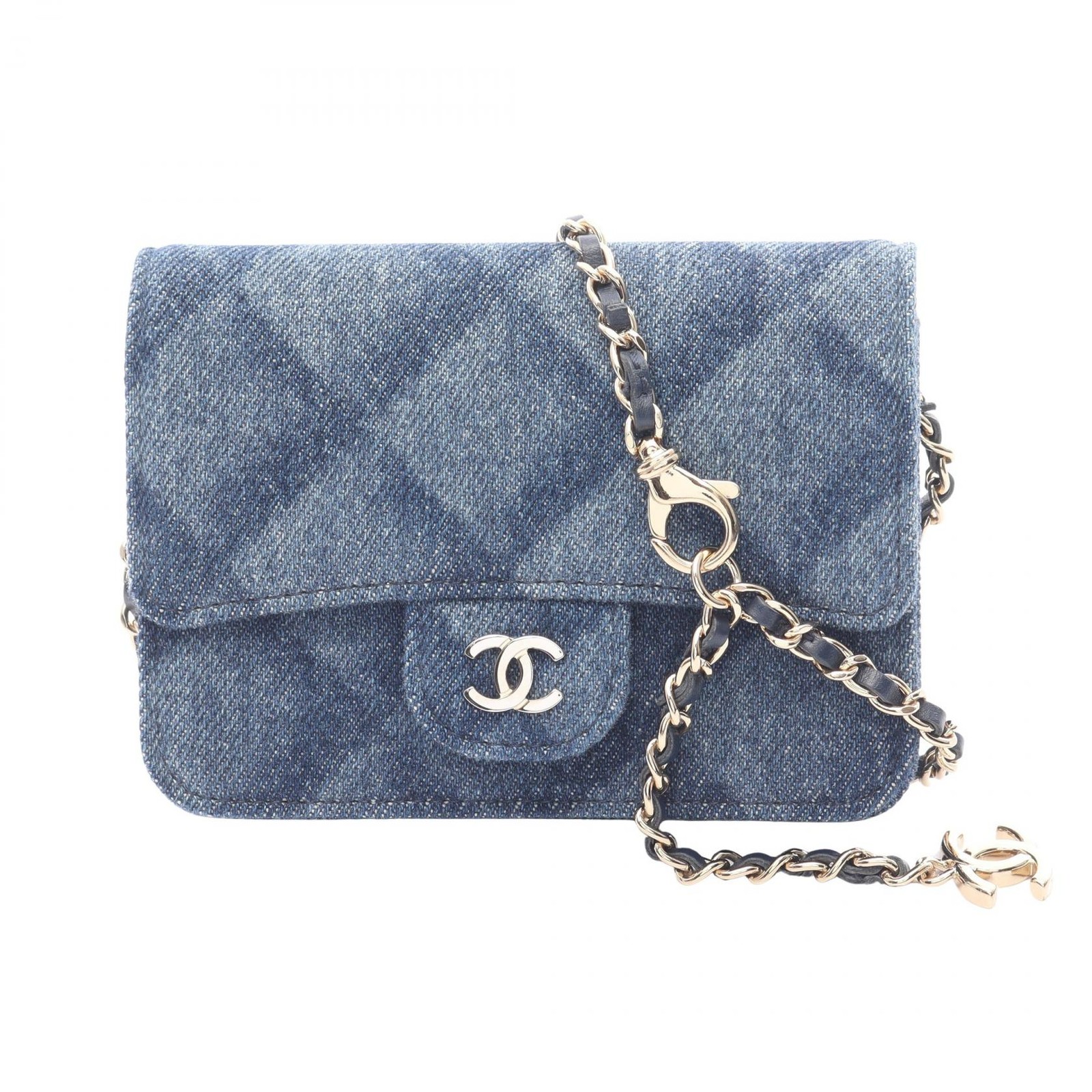 CHANEL Matelasse Mini Chain Shoulder Bag denim leather Navy GHW Used Women