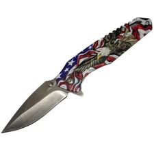 NEW Pocket Knife Spring-Assist Folding 3in. Blade USA Flag Bald Eagle EDC