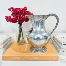 Vtg Pierre Deux Pewter Heavy Pitcher Les Etains Etched Edge
