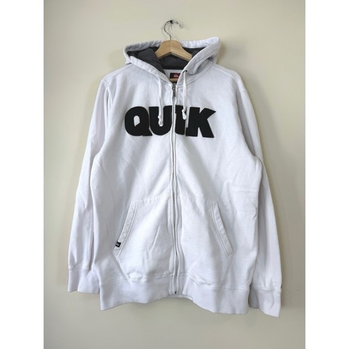 Vintage y2k Quiksilver QUIK Embroidered Logo Full Zip Pocket White Hoodie
