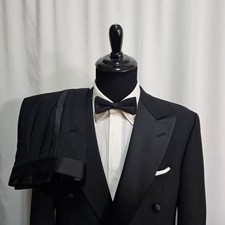 Vtg Nordstrom Tuxedo Suit Double Breasted 41R Pants 34x33 Satin Stripe USA Wool