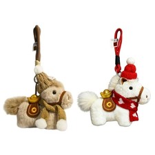 Festive Season Plush Horse Figurine With Knitted Hat For Car Hanging Decoration
