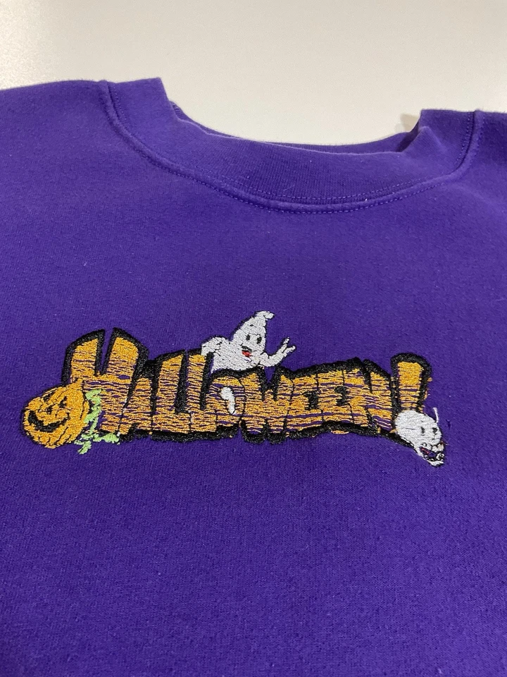 Sudadera Vintage Halloween Cuello Redondo Talla L Calabaza Fantasma Calavera Bordada Y2K Foto 2 de 4