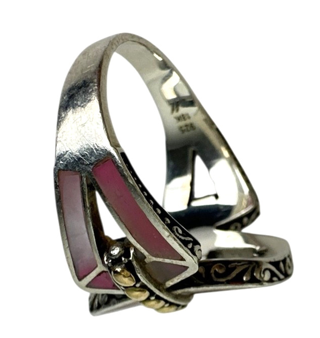 Pink Mother Of Pearl 925 Sterling Silver Ring 18 … - image 2