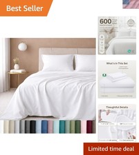 California King Sheet Set - Luxury 600 Thread Count 100 Cotton Sateen, Deep ...
