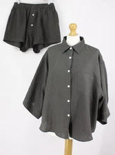 DEIJI STUDIOS WOMENS LOUNGE SET SHIRT SHORTS SIZE S/M INK RRP £221 IB