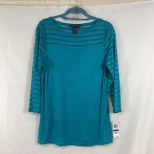 NWT INC International Concepts Teal Women's Illusion Stripe Top, Sz. XL