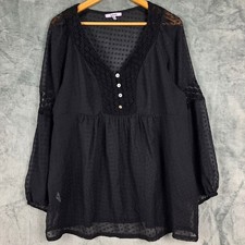 Womens Top XL Babydoll Sheer Swiss Dot Whimsigoth Crochet Lace Fairy Grunge
