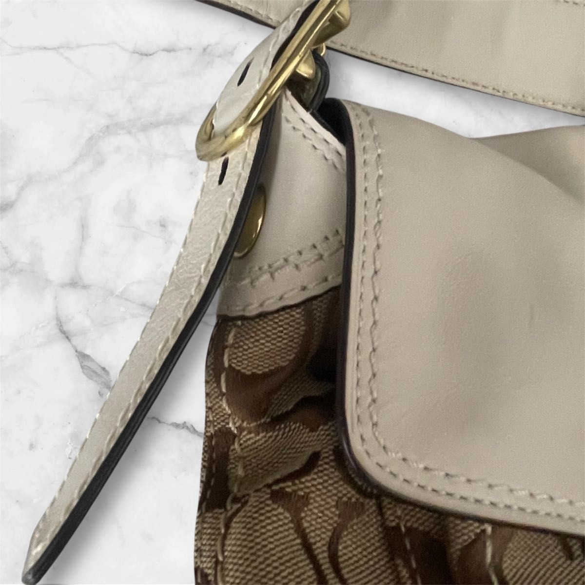 COACH Signature Shoulder Bag Beige x Brown Excellent Condition Canvas Leather wi thumbnail 12