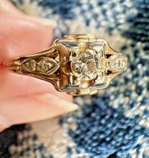 Antique Art Deco 1930's 14k yellow Gold Diamond Engagement Ring Box