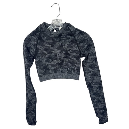 Gymshark Adapt Camo Seamless Long Sleeve Crop Top in Black/Grey. Size Small.