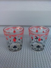 2 X Vintage Schwartz Mustard Drinking Glasses Poker Card Suits