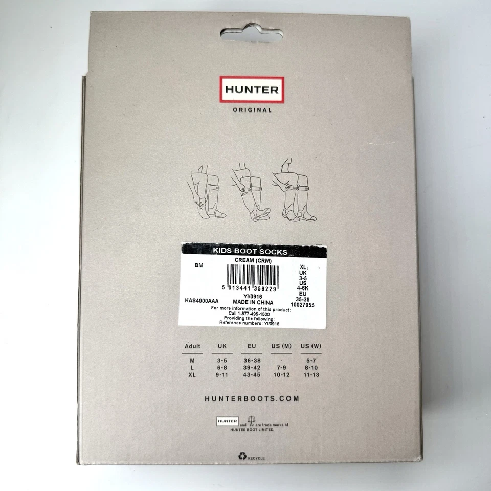 Hunter Niños Original Polar Welly Bota de Lluvia Calcetines Crema Talla XL 4-6 Niños Zapato Foto 2 de 3
