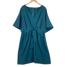 City Chic Shift Dress Womens Large Zinc Blue Flared Sleeve V Neck Tie Front