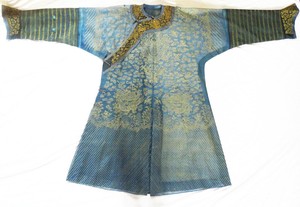 Antique Chinese Blue Ground Summer Gauze Dragon Robe Late Qing Dynasty - EUC