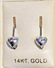 New 14k White Gold Baby Heart Earrings w/Pink Stones