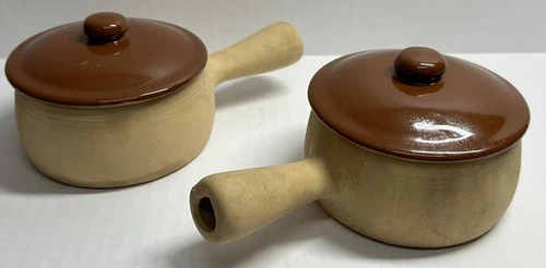 Crocks W/lids York Pottery USA Oven Proof Small Bowls Gourmet Ware Set Of 2