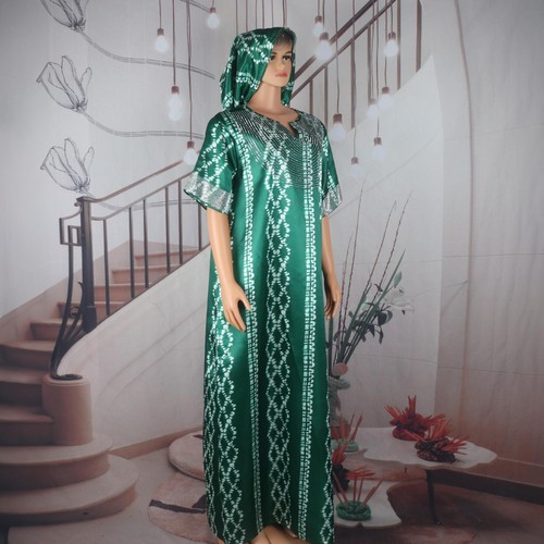 Abito lungo donna africano strass maxi vestaglia caftano dashiki hijab sciarpa islamica - Foto 9 di 35