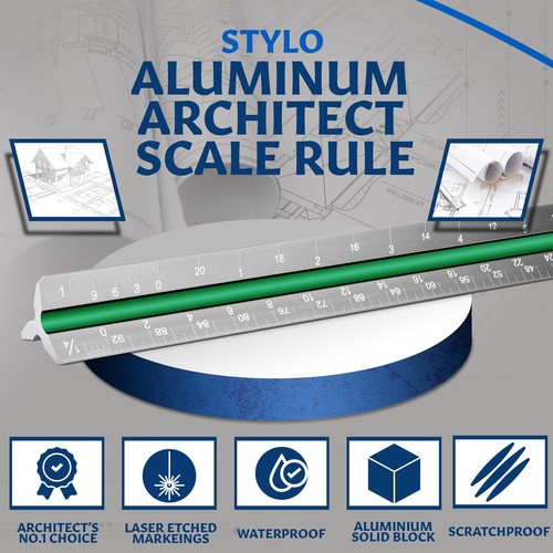 12" Aluminum Architect Scale Ruler Laser Etched Triangle Drafting Ruler with ... - Picture 4 of 7
