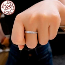 Solid 925 Sterling Silver Cubic Zirconia CZ Engagement Wedding Band Round Ring