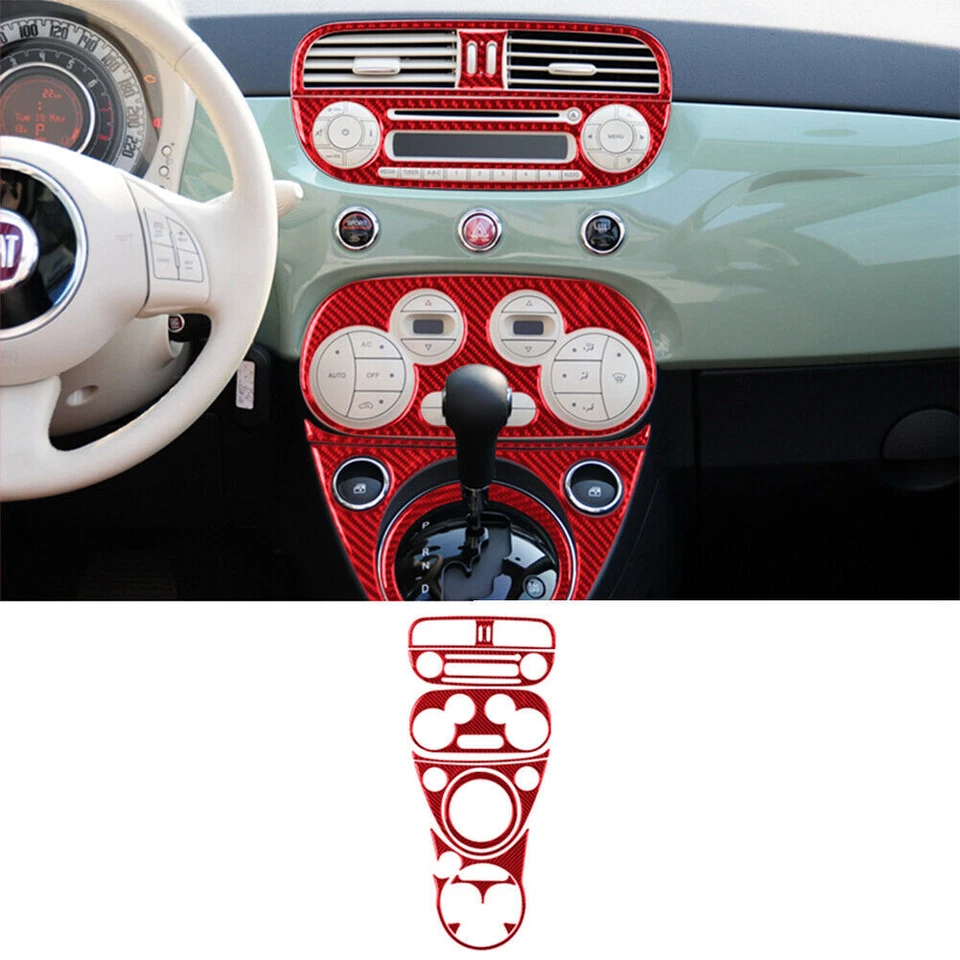 Kit completo de cubierta interior de fibra de carbono rojo 29 piezas para Fiat 500 2012-2015 Foto 2 de 4