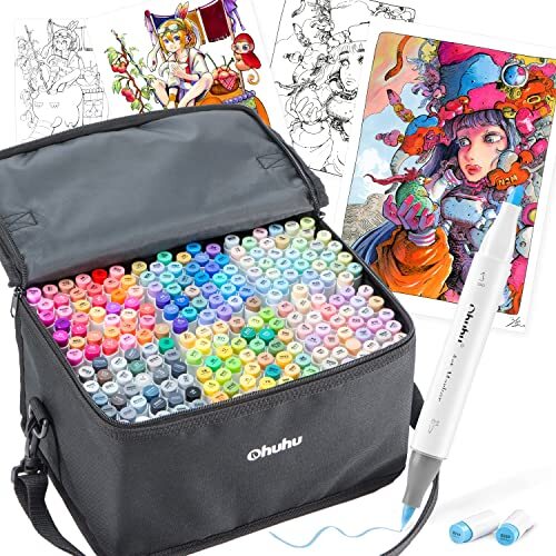 Ohuhu Illustration Marker Pen Brush Type & Bold Type 216 colors Pen - Picture 1 of 9