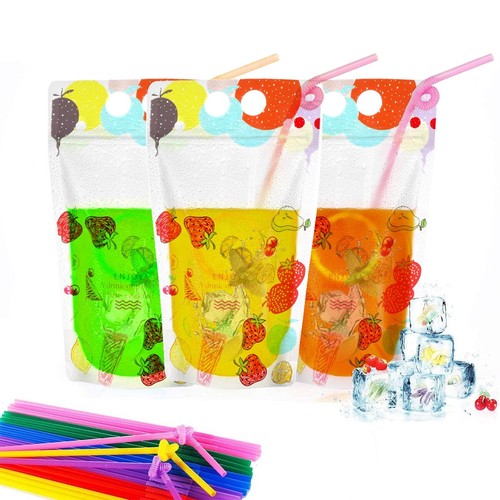 10pcs Drink Pouches Reusable Clear Juice Pouch Bags with Straws Party Supplies eBay