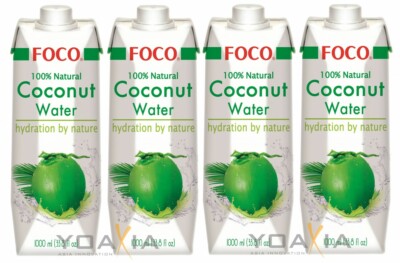 [ 4x 1 Liter ] FOCO Pures Kokosnusswasser / Kokoswasser Coconut Water