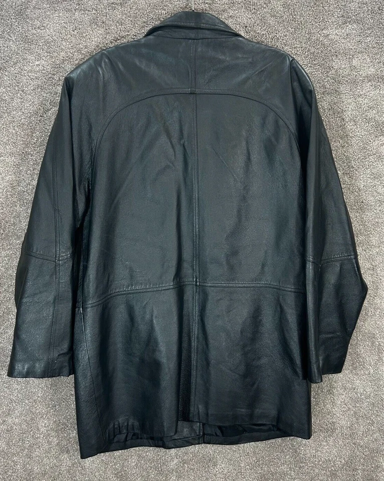 Abrigo Savannah para mujer 1x chaqueta de cuero negro abotonada longitud más larga Y2K Foto 2 de 4