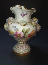 Antique Miniature Meissen Baluster Vase with Flowers
