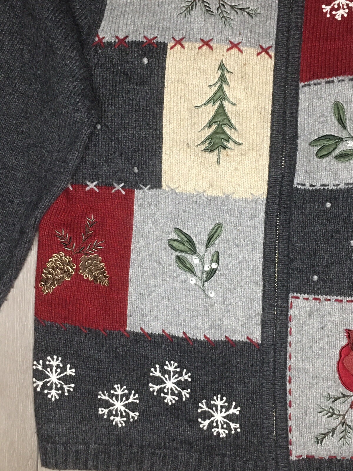 Croft & Barrow Cardinal Patchwork Gray Zip-Up Car… - image 4