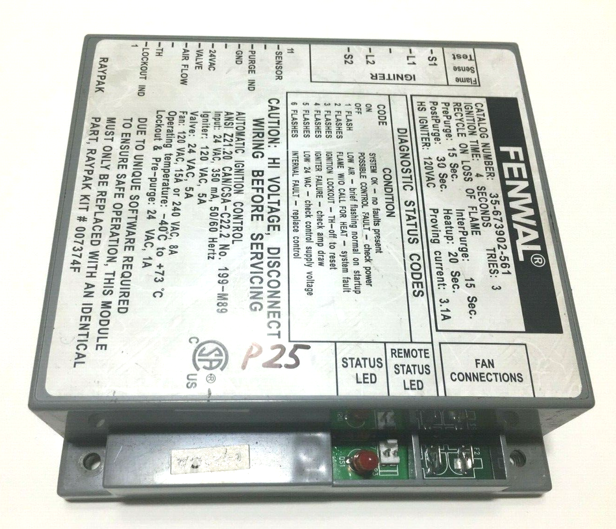 P.FSQ vp#5 In Flames 中サイズ株 FENWAL 35-673902-561 Ignition Control Module 24 VAC RAYPAK 007374F