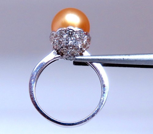10.3mm Natural Golden South Seas Pearl Diamonds Rings 14kt - Picture 4 of 5