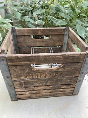 Vintage Guilford Dairy Wood Milk Crate w/ Metal Grid | eBay