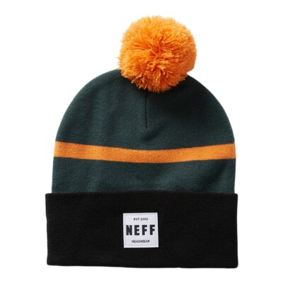 NEFF Lawrence Stripe Pom Acrylic Beanie One Size Fits Most Dark