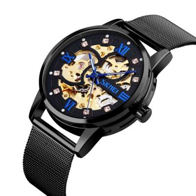 SKMEI Herren Automatik Automatik Automatik Silber Uhr 42mm Mechanisch Skelett Uhr
