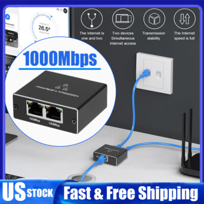 1000Mbps Ethernet Splitter Adapter RJ45 Cable LAN Network Internet 1 IN 2 Out US