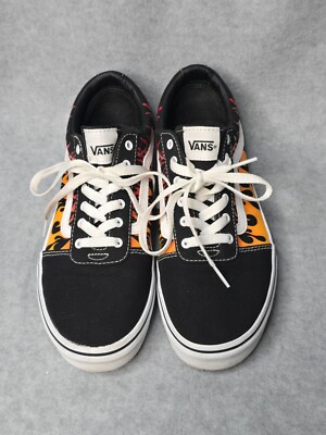 VANS Old Skool Trainers Kids Digi Flame Black Orange Youth Size 6 Sneakers Skate