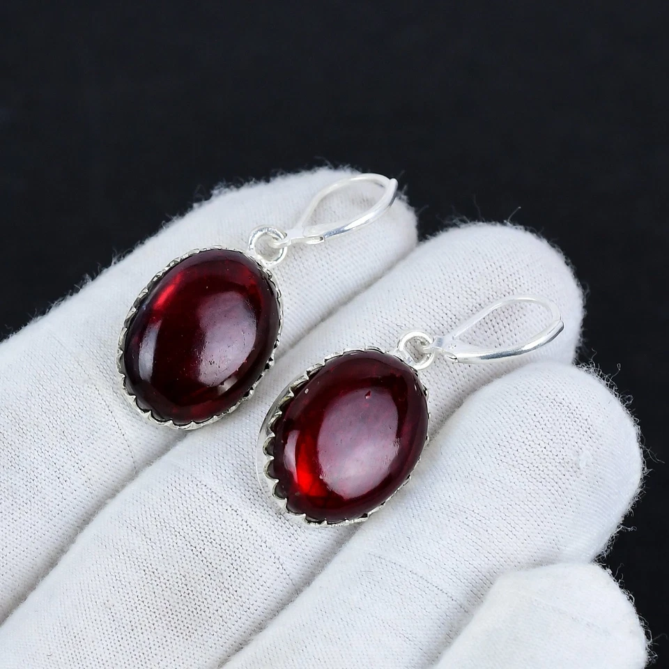 Red Flashy Labradorite Gemstone Handmade 925 Solid Silver Earrings For Gifts - Image 3 of 4